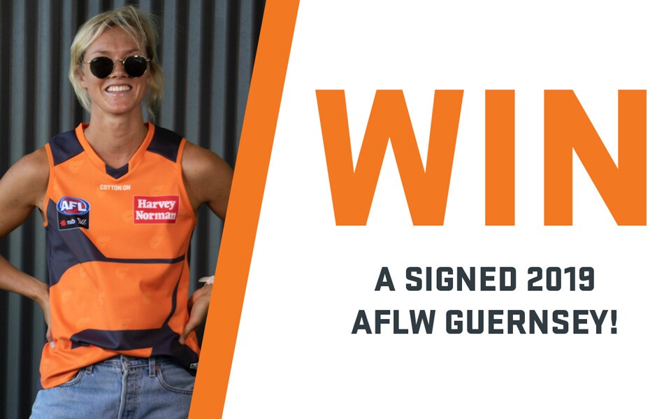 Go into the draw to win a signed 2019 GIANTS AFLW Jumper when you spend $30 or more at the GIANTS Merchandise Shop at Drummoyne Oval on Friday night.